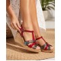 Sandale dama rosii din piele naturala lacuita cu detalii florale si talpa tip pana S68XLR